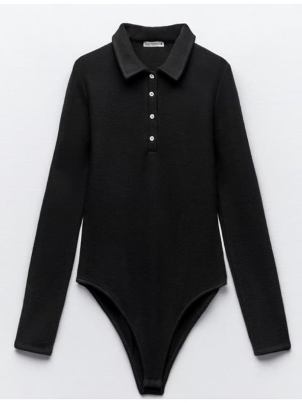 ZARA Soft Knit Long Sleeve Collared Bodysuit Black Women’s Size Small Polo S